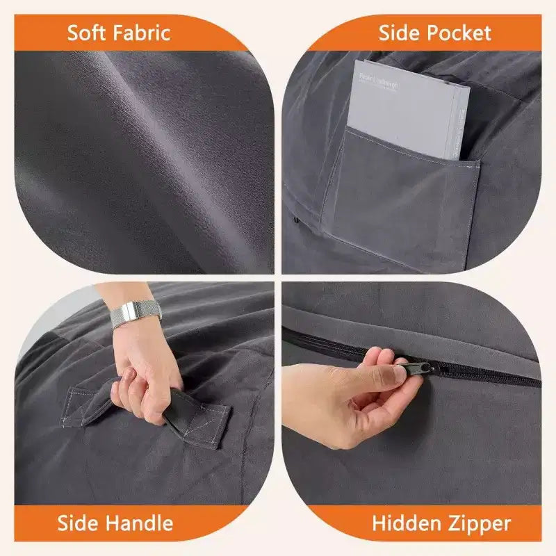 Pouf avec Housse Amovible et Lavable, Poche Latérale et Poignée de Transport, Fauteuil Poire surdimensionné, Design Facile à Nettoyer