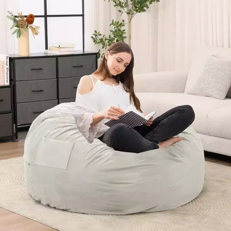 Pouf avec Housse Amovible et Lavable, Poche Latérale et Poignée de Transport, Fauteuil Poire surdimensionné, Design Facile à Nettoyer