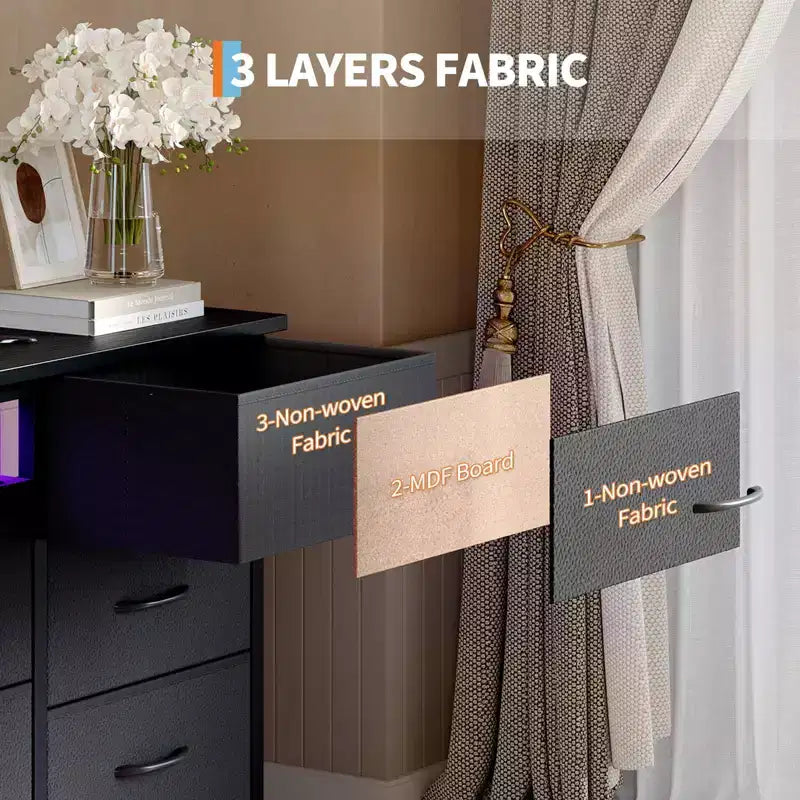 Meuble TV 70 pouces avec 13 tiroirs et éclairage LED pour Chambre et Salon