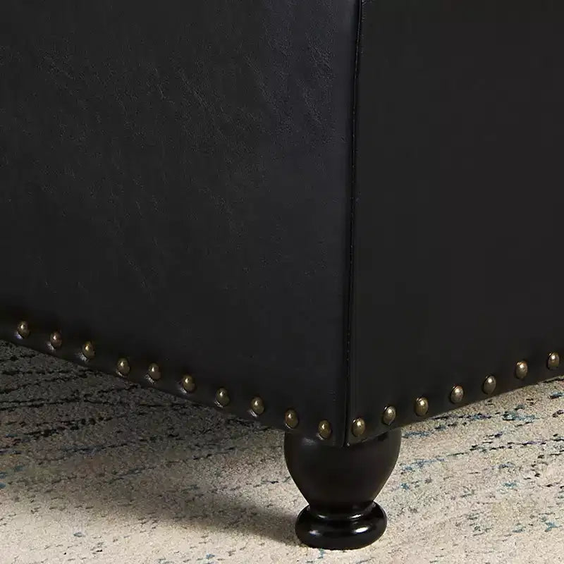 Pouffe de rangement carré de 76 cm avec capitonnage boutonné et clous décoratifs, repose-pieds rembourré avec pieds en bois pour salon, chambre, entrée