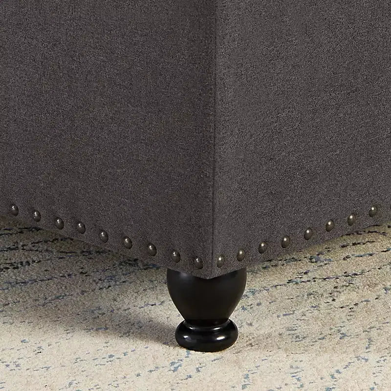 Pouffe de rangement carré de 76 cm avec capitonnage boutonné et clous décoratifs, repose-pieds rembourré avec pieds en bois pour salon, chambre, entrée
