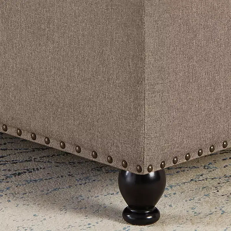 Pouffe de rangement carré de 76 cm avec capitonnage boutonné et clous décoratifs, repose-pieds rembourré avec pieds en bois pour salon, chambre, entrée