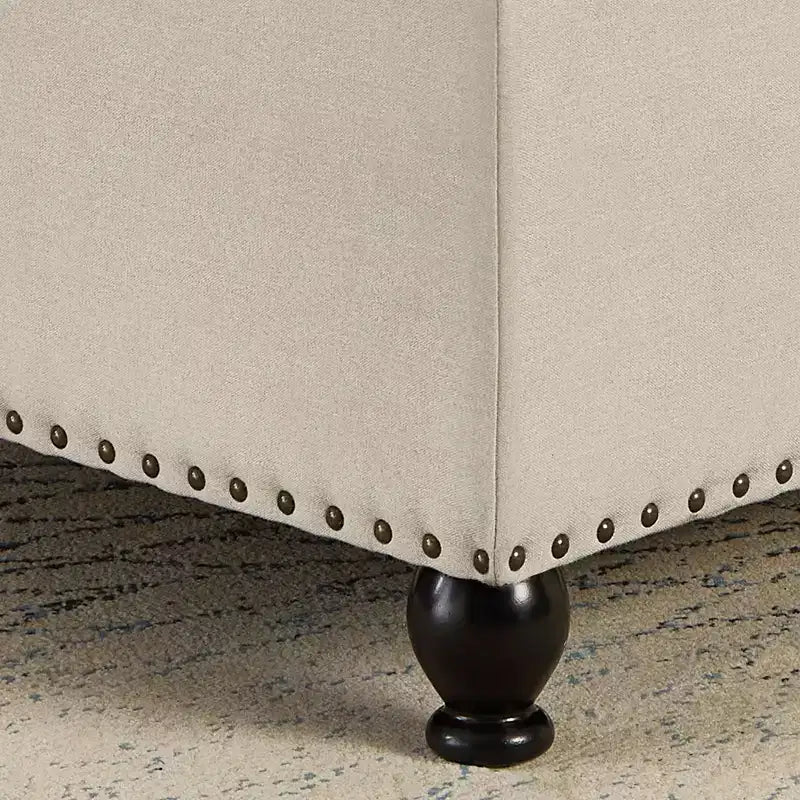 Pouffe de rangement carré de 76 cm avec capitonnage boutonné et clous décoratifs, repose-pieds rembourré avec pieds en bois pour salon, chambre, entrée