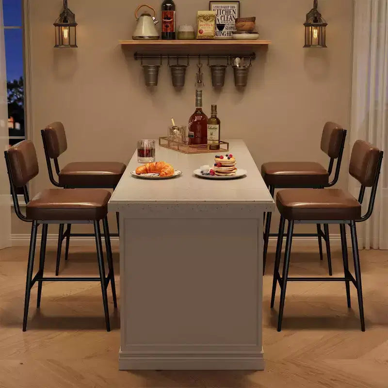 Tabourets de bar (lot de 2), tabourets de bar de comptoir de 66 cm avec dossiers, tabourets de bar modernes en similicuir rembourrés avec pieds en métal pour îlot de cuisine, bar à domicile