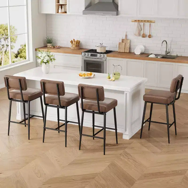 Tabourets de bar (lot de 2), tabourets de bar de comptoir de 66 cm avec dossiers, tabourets de bar modernes en similicuir rembourrés avec pieds en métal pour îlot de cuisine, bar à domicile