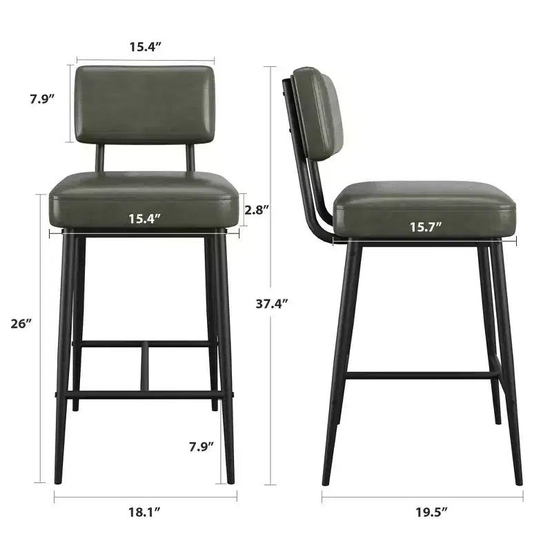 Tabourets de bar (lot de 2), tabourets de bar de comptoir de 66 cm avec dossiers, tabourets de bar modernes en similicuir rembourrés avec pieds en métal pour îlot de cuisine, bar à domicile