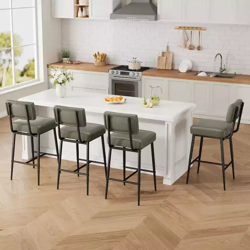 Tabourets de bar (lot de 2), tabourets de bar de comptoir de 66 cm avec dossiers, tabourets de bar modernes en similicuir rembourrés avec pieds en métal pour îlot de cuisine, bar à domicile