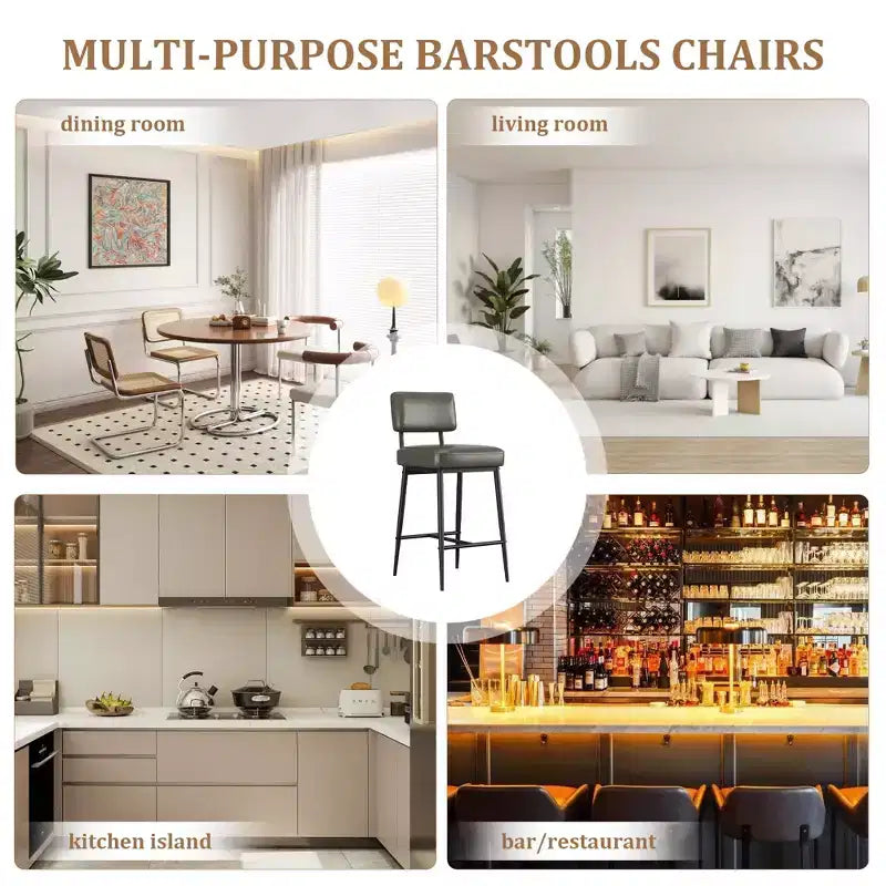 Tabourets de bar (lot de 2), tabourets de bar de comptoir de 66 cm avec dossiers, tabourets de bar modernes en similicuir rembourrés avec pieds en métal pour îlot de cuisine, bar à domicile