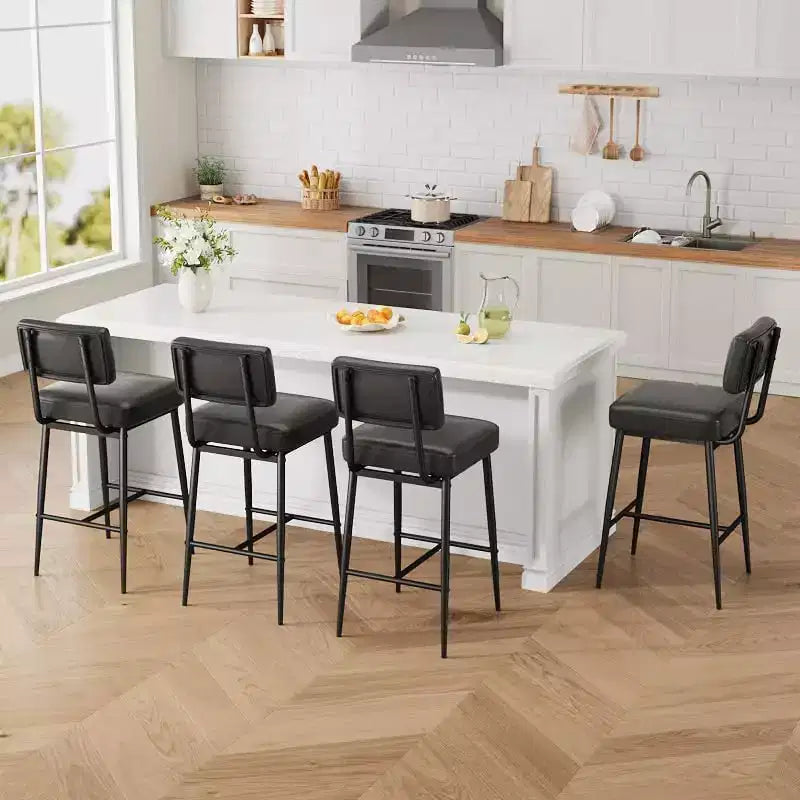 Tabourets de bar (lot de 2), tabourets de bar de comptoir de 66 cm avec dossiers, tabourets de bar modernes en similicuir rembourrés avec pieds en métal pour îlot de cuisine, bar à domicile