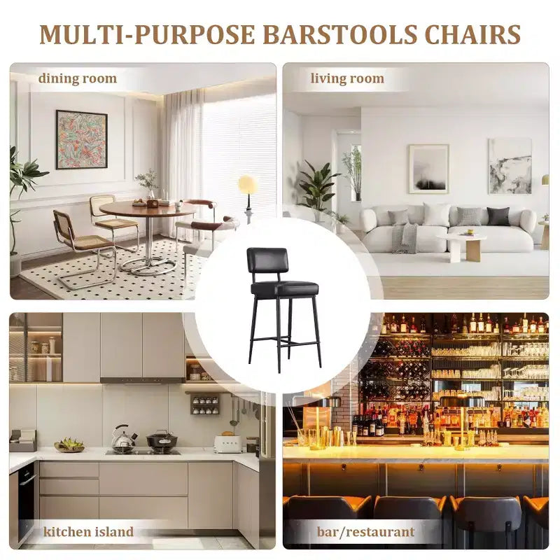 Tabourets de bar (lot de 2), tabourets de bar de comptoir de 66 cm avec dossiers, tabourets de bar modernes en similicuir rembourrés avec pieds en métal pour îlot de cuisine, bar à domicile
