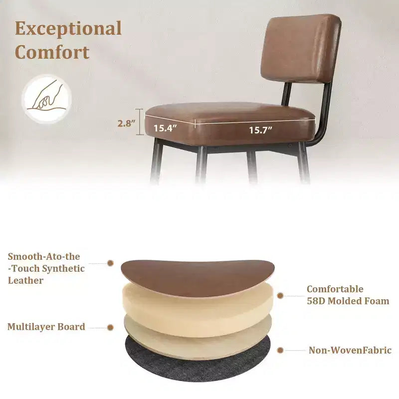 Tabourets de bar (lot de 2), tabourets de bar de comptoir de 66 cm avec dossiers, tabourets de bar modernes en similicuir rembourrés avec pieds en métal pour îlot de cuisine, bar à domicile