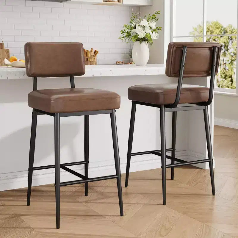 Tabourets de bar (lot de 2), tabourets de bar de comptoir de 66 cm avec dossiers, tabourets de bar modernes en similicuir rembourrés avec pieds en métal pour îlot de cuisine, bar à domicile