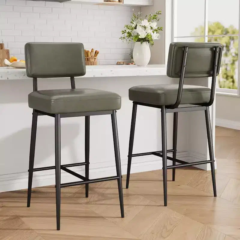 Tabourets de bar (lot de 2), tabourets de bar de comptoir de 66 cm avec dossiers, tabourets de bar modernes en similicuir rembourrés avec pieds en métal pour îlot de cuisine, bar à domicile