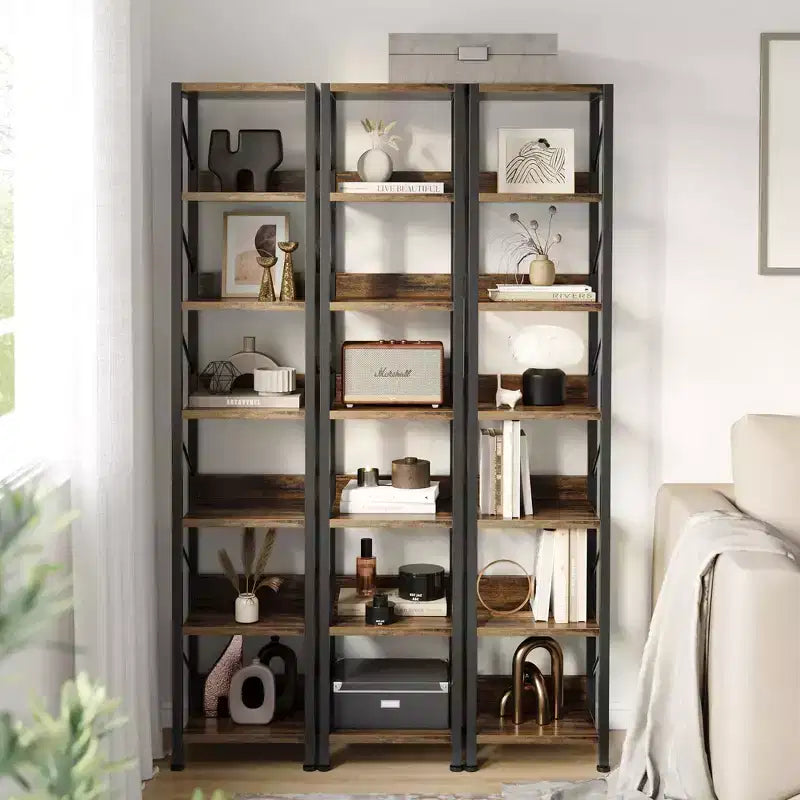 Étagère étroite à 6 niveaux, Bibliothèque haute et fine avec cadre en métal, Étagère d'angle industrielle rustique, Meuble de rangement autoportant pour Chambre, Salon