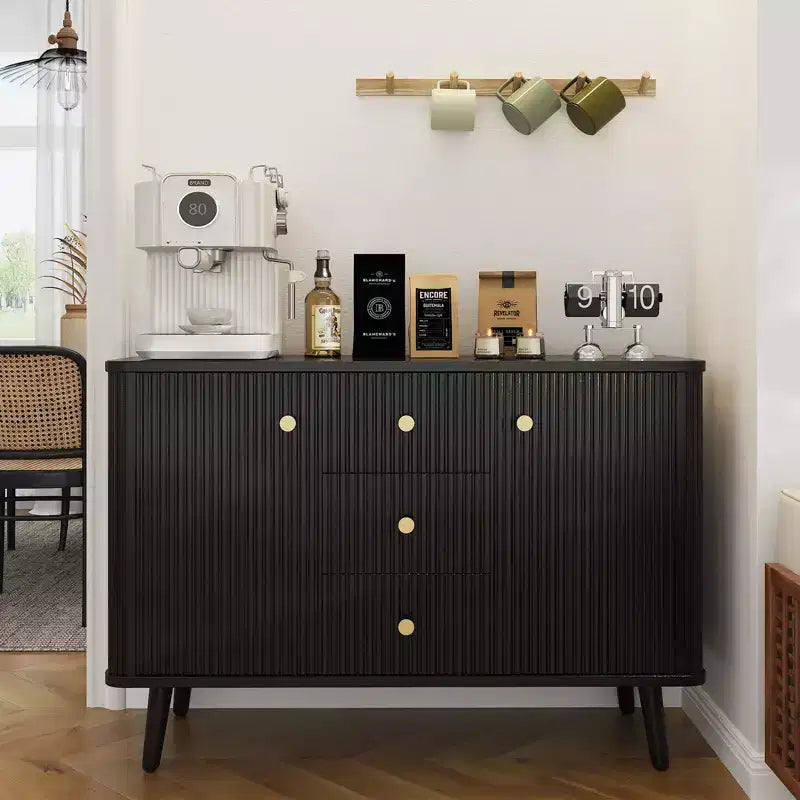 Buffet moderne cannelé de 120 cm, 3 tiroirs, meuble de rangement fin, meuble bar à café en bois pour salle à manger, salon