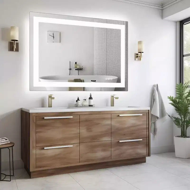 Miroir de salle de bain anti-buée avec lumières LED, Miroir intelligent avec 3 modes d'éclairage et luminosité réglable (3 tailles)