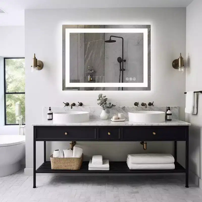 Miroir de salle de bain anti-buée avec lumières LED, Miroir intelligent avec 3 modes d'éclairage et luminosité réglable (3 tailles)