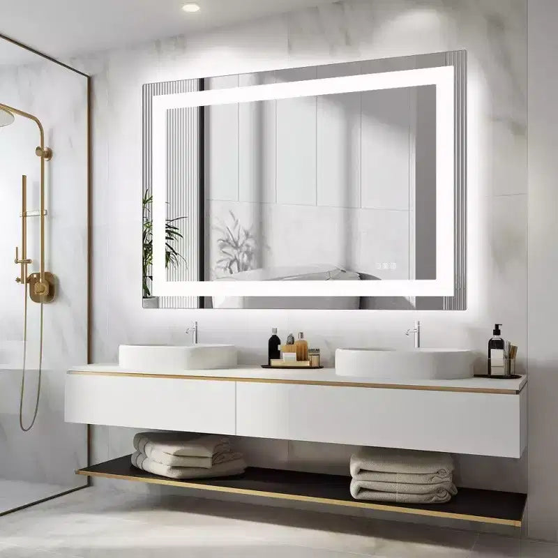 Miroir de salle de bain anti-buée avec lumières LED, Miroir intelligent avec 3 modes d'éclairage et luminosité réglable (3 tailles)