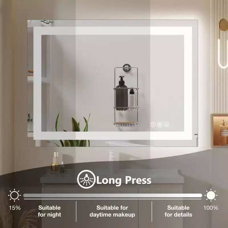 Miroir de salle de bain anti-buée avec lumières LED, Miroir intelligent avec 3 modes d'éclairage et luminosité réglable (3 tailles)