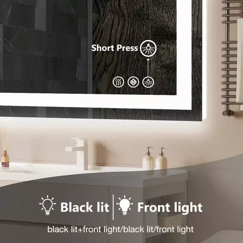 Miroir de salle de bain anti-buée avec lumières LED, Miroir intelligent avec 3 modes d'éclairage et luminosité réglable (3 tailles)