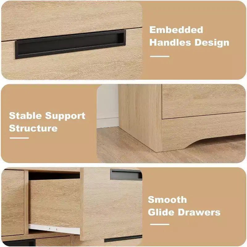 Commode à 5 tiroirs en bois pour chambre à coucher, petite commode en chêne, style moderne et minimaliste avec poignées intégrées pour salon, chambre à coucher, entrée