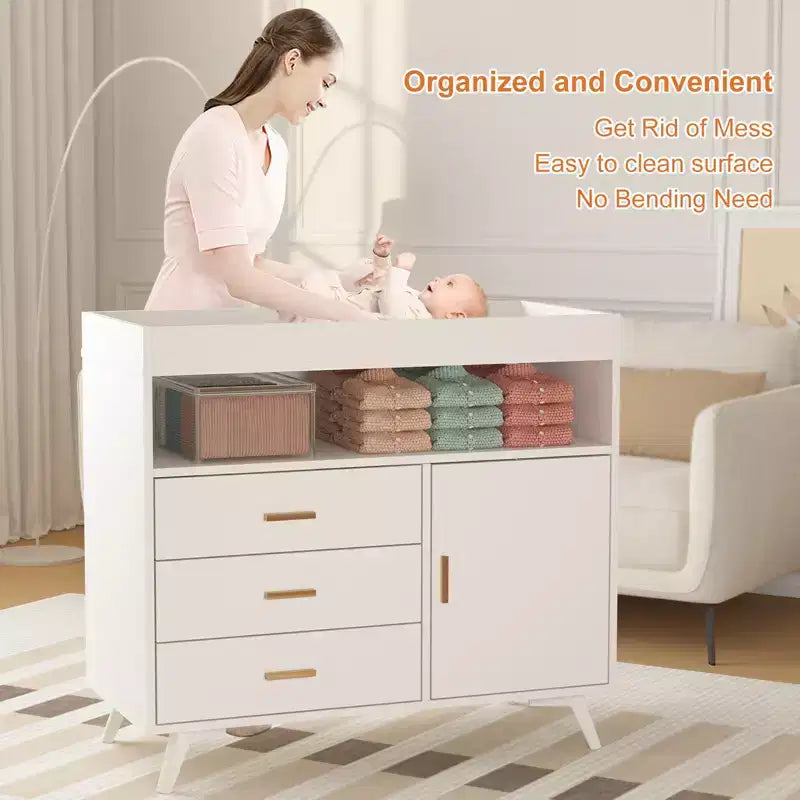 Commode avec table à langer, commode à langer avec 3 tiroirs, station à langer pour tout-petits