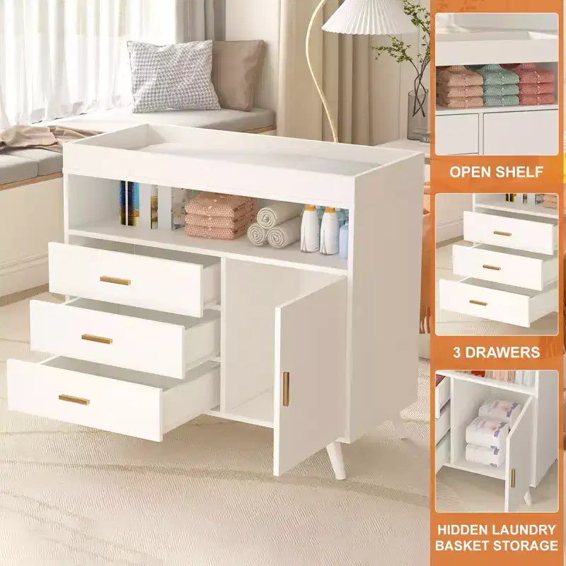 Commode avec table à langer, commode à langer avec 3 tiroirs, station à langer pour tout-petits