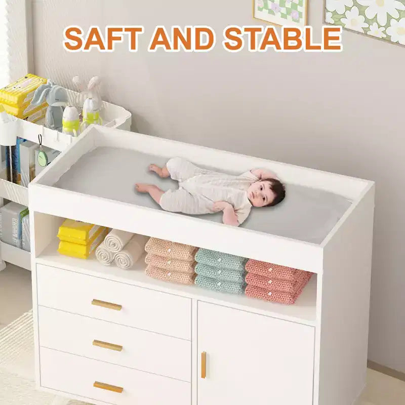 Commode avec table à langer, commode à langer avec 3 tiroirs, station à langer pour tout-petits