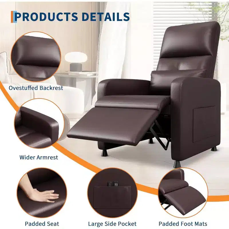 Fauteuil inclinable en similicuir avec massage et chaleur avec fonction de massage et support lombaire, dossier inclinable réglable, accoudoir large
