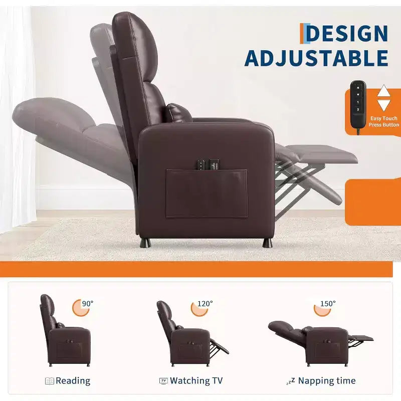 Fauteuil inclinable en similicuir avec massage et chaleur avec fonction de massage et support lombaire, dossier inclinable réglable, accoudoir large
