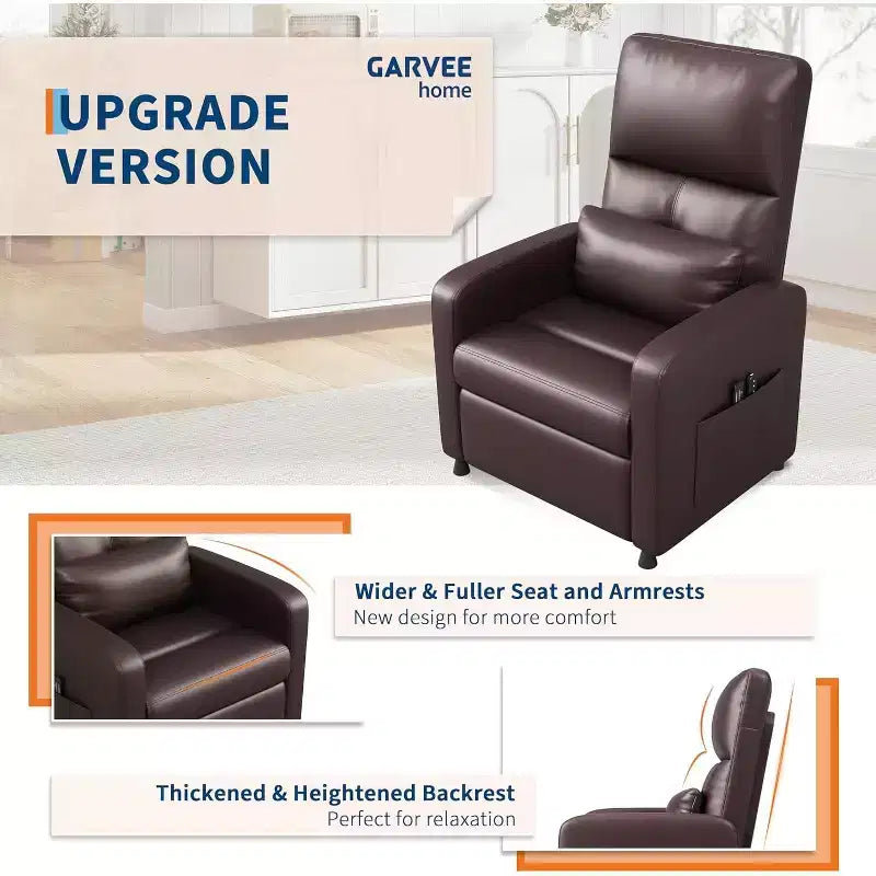Fauteuil inclinable en similicuir avec massage et chaleur avec fonction de massage et support lombaire, dossier inclinable réglable, accoudoir large