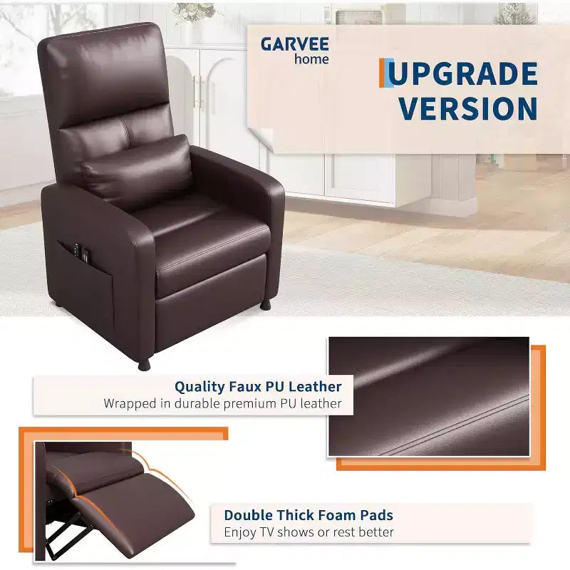 Fauteuil inclinable en similicuir avec massage et chaleur avec fonction de massage et support lombaire, dossier inclinable réglable, accoudoir large