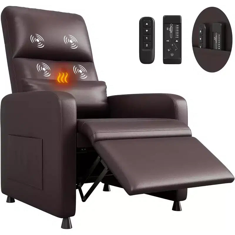 Fauteuil inclinable en similicuir avec massage et chaleur avec fonction de massage et support lombaire, dossier inclinable réglable, accoudoir large
