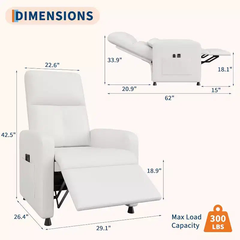 Fauteuil inclinable en similicuir avec massage et chaleur avec fonction de massage et support lombaire, dossier inclinable réglable, accoudoir large