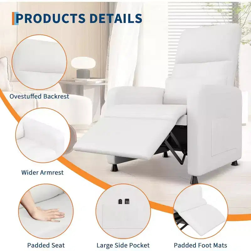 Fauteuil inclinable en similicuir avec massage et chaleur avec fonction de massage et support lombaire, dossier inclinable réglable, accoudoir large