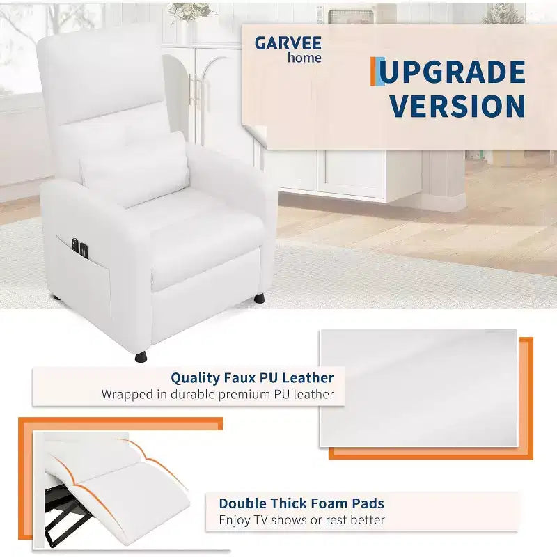 Fauteuil inclinable en similicuir avec massage et chaleur avec fonction de massage et support lombaire, dossier inclinable réglable, accoudoir large