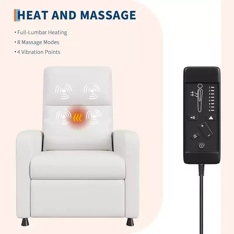 Fauteuil inclinable en similicuir avec massage et chaleur avec fonction de massage et support lombaire, dossier inclinable réglable, accoudoir large