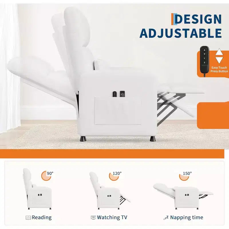 Fauteuil inclinable en similicuir avec massage et chaleur avec fonction de massage et support lombaire, dossier inclinable réglable, accoudoir large