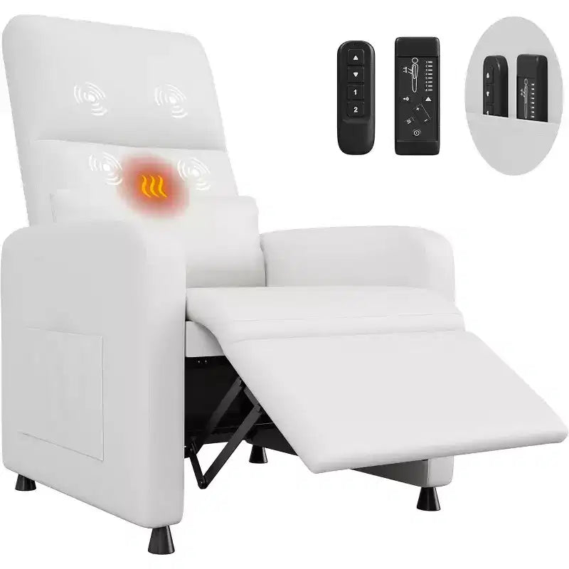 Fauteuil inclinable en similicuir avec massage et chaleur avec fonction de massage et support lombaire, dossier inclinable réglable, accoudoir large