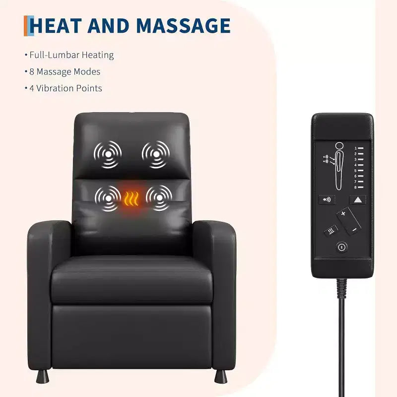 Fauteuil inclinable en similicuir avec massage et chaleur avec fonction de massage et support lombaire, dossier inclinable réglable, accoudoir large