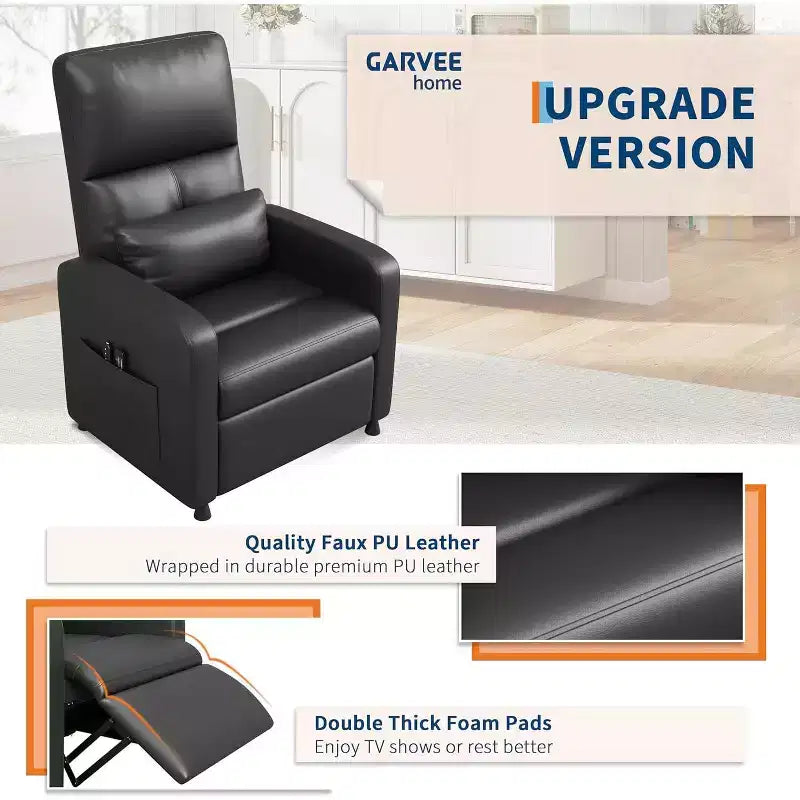 Fauteuil inclinable en similicuir avec massage et chaleur avec fonction de massage et support lombaire, dossier inclinable réglable, accoudoir large