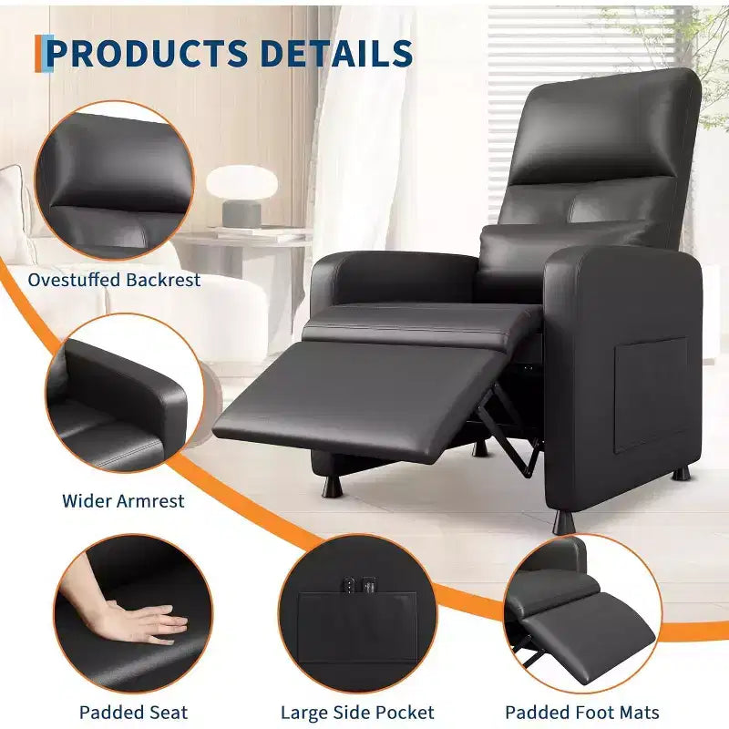 Fauteuil inclinable en similicuir avec massage et chaleur avec fonction de massage et support lombaire, dossier inclinable réglable, accoudoir large