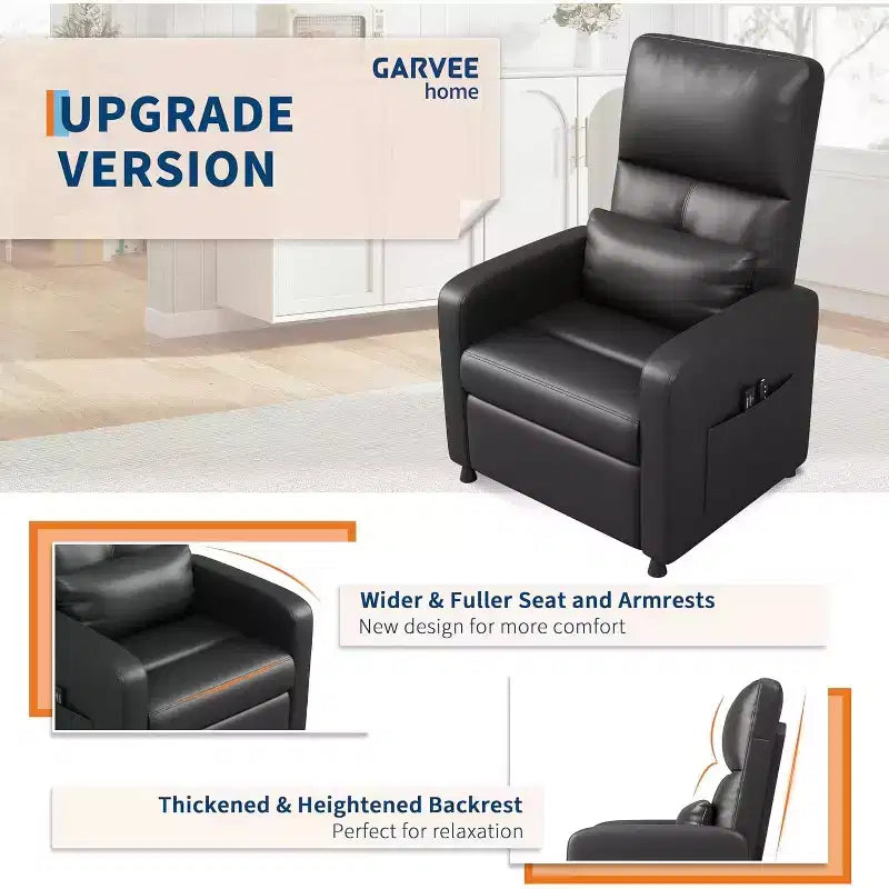 Fauteuil inclinable en similicuir avec massage et chaleur avec fonction de massage et support lombaire, dossier inclinable réglable, accoudoir large