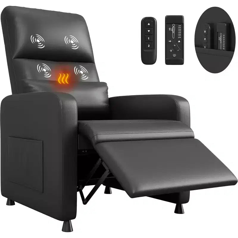Fauteuil inclinable en similicuir avec massage et chaleur avec fonction de massage et support lombaire, dossier inclinable réglable, accoudoir large