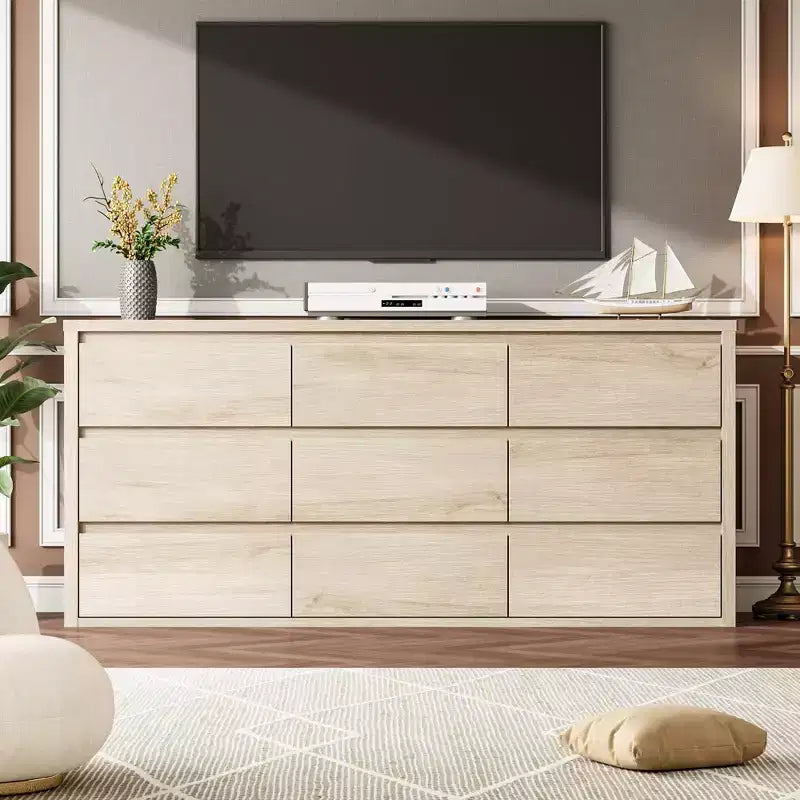 Commode à 9 tiroirs pour chambre à coucher, large commode moderne, grande commode de rangement en bois pour salon, couloir et entrée