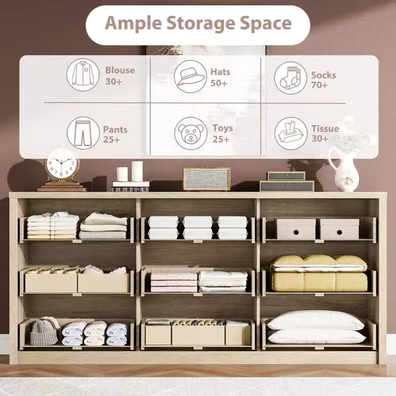 Commode à 9 tiroirs pour chambre à coucher, large commode moderne, grande commode de rangement en bois pour salon, couloir et entrée