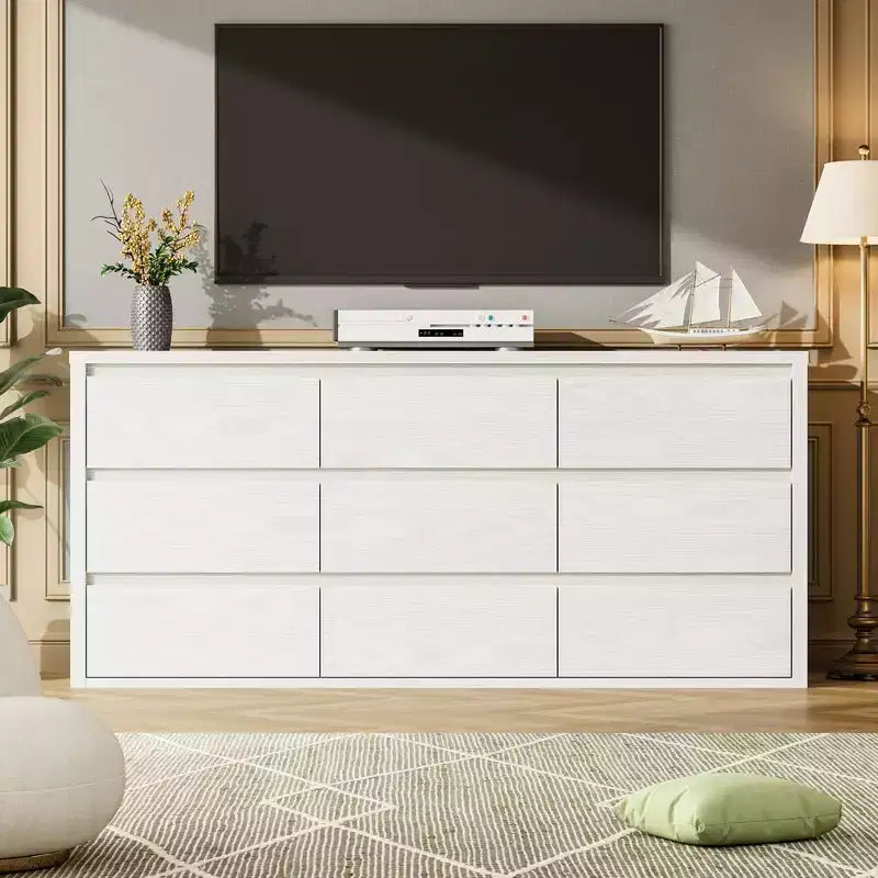 Commode à 9 tiroirs pour chambre à coucher, large commode moderne, grande commode de rangement en bois pour salon, couloir et entrée