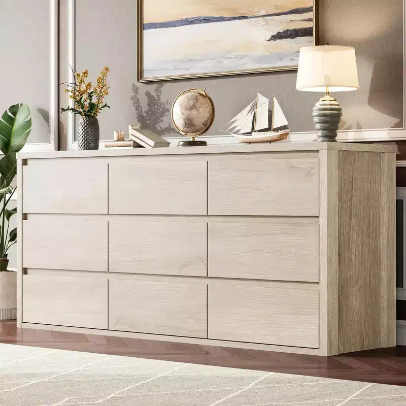 Commode à 9 tiroirs pour chambre à coucher, large commode moderne, grande commode de rangement en bois pour salon, couloir et entrée