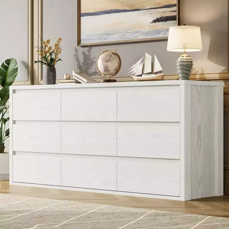 Commode à 9 tiroirs pour chambre à coucher, large commode moderne, grande commode de rangement en bois pour salon, couloir et entrée