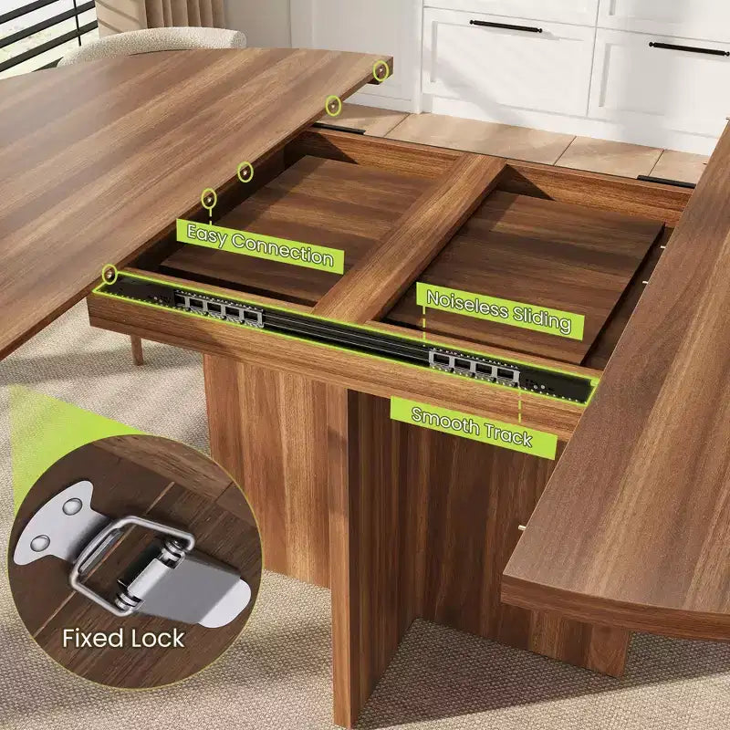 Table à manger extensible de 110 à 150 cm pour 4 à 8 personnes, table de cuisine en bois avec rangement intégré et piètement en croix, table de dîner moderne pour cuisine et salle à manger